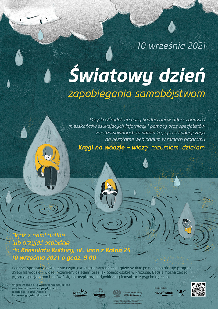 Zdjęcie: Plakat zapraszający na webinarium Kręgi na wodzie - widzę, rozumiem, działam, który rozpocznie się10 września, o godz. 9.00, w Konsulacie Kultury w Gdyni